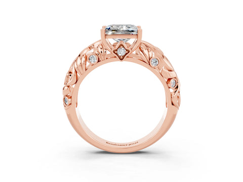 Rose gold Princess Cut Solitaire Moissanite Leaf-Inspired Vine Band Ring with Prong Setting_3