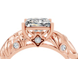 Rose gold Princess Cut Solitaire Moissanite Leaf-Inspired Vine Band Ring with Prong Setting_4