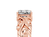 Rose gold Princess Cut Solitaire Moissanite Leaf-Inspired Vine Band Ring with Prong Setting_5