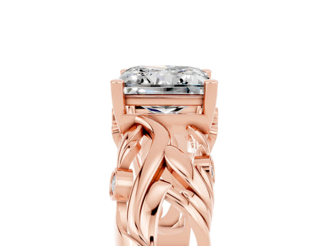 Rose gold Princess Cut Solitaire Moissanite Leaf-Inspired Vine Band Ring with Prong Setting_5