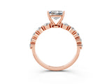 Rose gold Princess Cut Solitaire Moissanite Ring with Pave Band and Four-Prong Setting_3