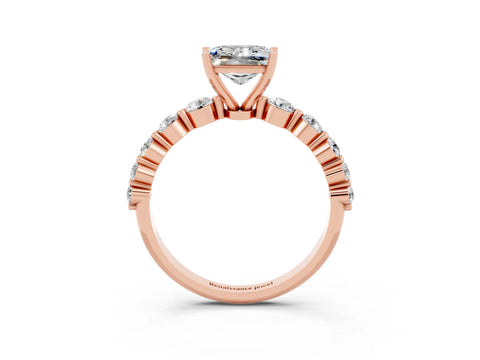Rose gold Princess Cut Solitaire Moissanite Ring with Pave Band and Four-Prong Setting_3