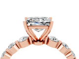 Rose gold Princess Cut Solitaire Moissanite Ring with Pave Band and Four-Prong Setting_4