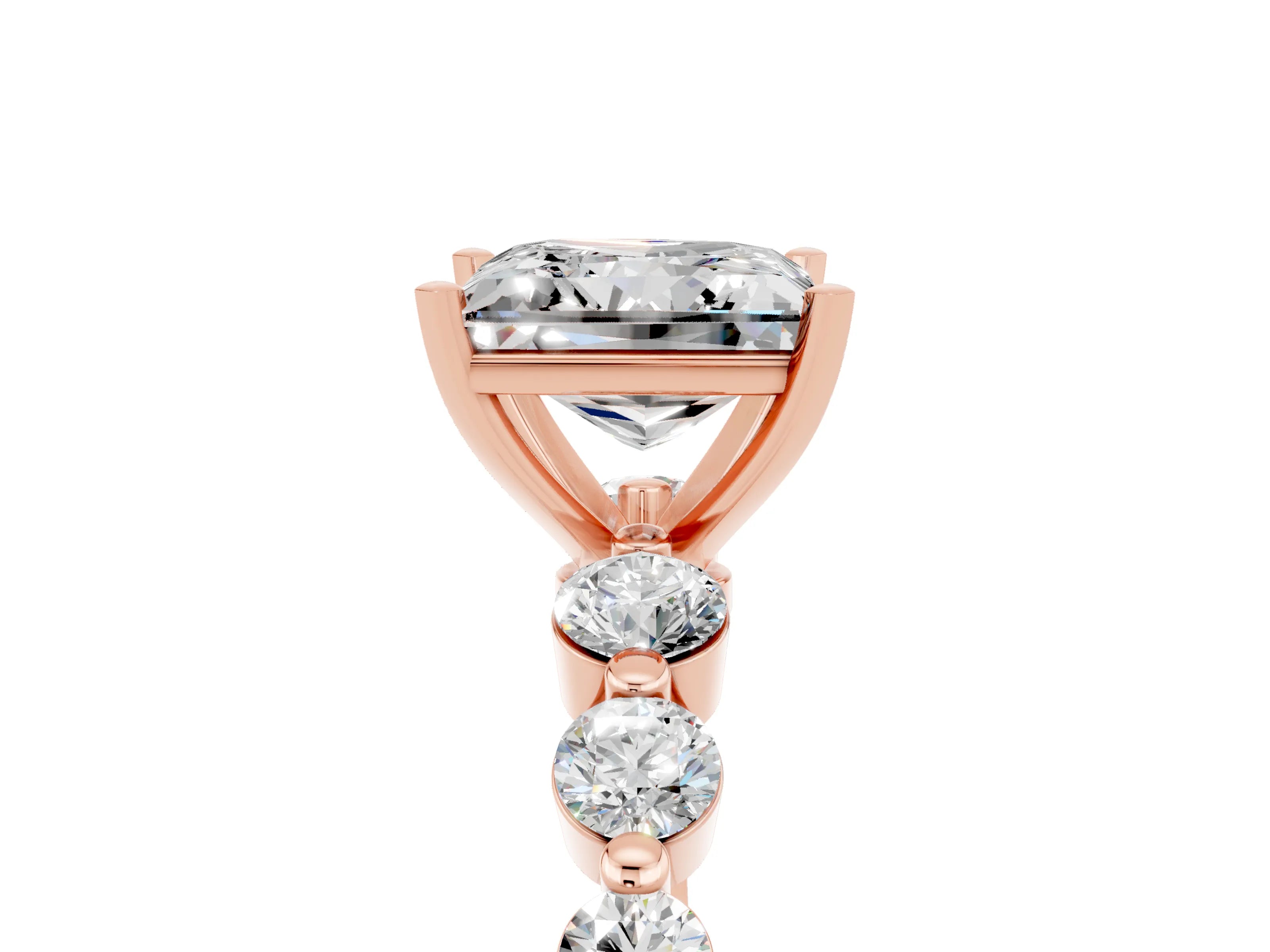 Rose gold Princess Cut Solitaire Moissanite Ring with Pave Band and Four-Prong Setting_5