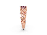 Rose gold Princess Cut Solitaire Morganite Leaf-Inspired Vine Band Ring with Prong Setting_2
