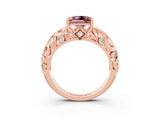 Rose gold Princess Cut Solitaire Morganite Leaf-Inspired Vine Band Ring with Prong Setting_3