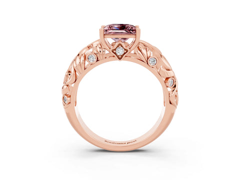Rose gold Princess Cut Solitaire Morganite Leaf-Inspired Vine Band Ring with Prong Setting_3