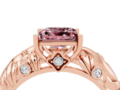Rose gold Princess Cut Solitaire Morganite Leaf-Inspired Vine Band Ring with Prong Setting_4