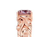 Rose gold Princess Cut Solitaire Morganite Leaf-Inspired Vine Band Ring with Prong Setting_5