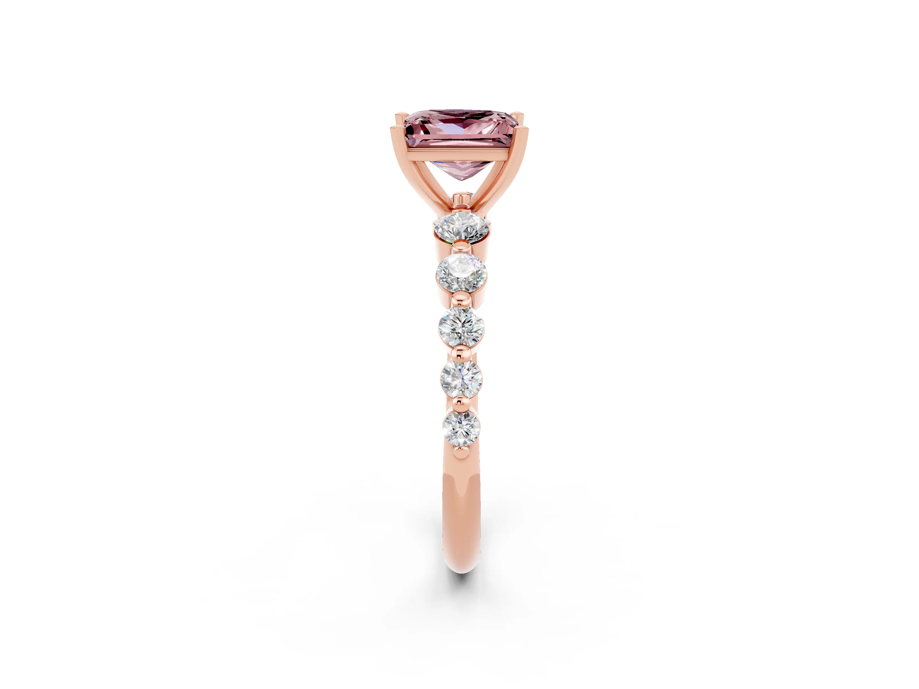 Rose gold Princess Cut Solitaire Morganite Ring with Pave Band and Four-Prong Setting_2