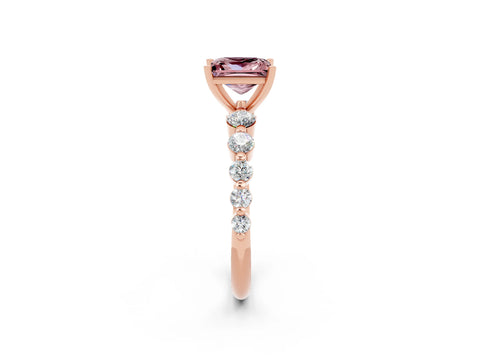 Rose gold Princess Cut Solitaire Morganite Ring with Pave Band and Four-Prong Setting_2