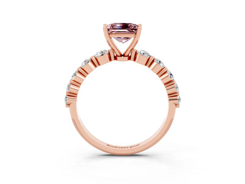 Rose gold Princess Cut Solitaire Morganite Ring with Pave Band and Four-Prong Setting_3