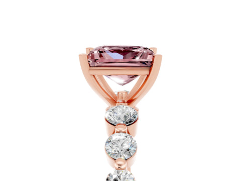 Rose gold Princess Cut Solitaire Morganite Ring with Pave Band and Four-Prong Setting_5