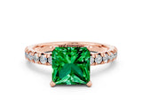 Rose gold Princess Cut Solitaire Pave Diamond Engagement Ring with Four-Prong Setting