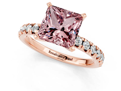 Rose gold Princess Cut Solitaire Pave Diamond Engagement Ring with Four-Prong Setting_1