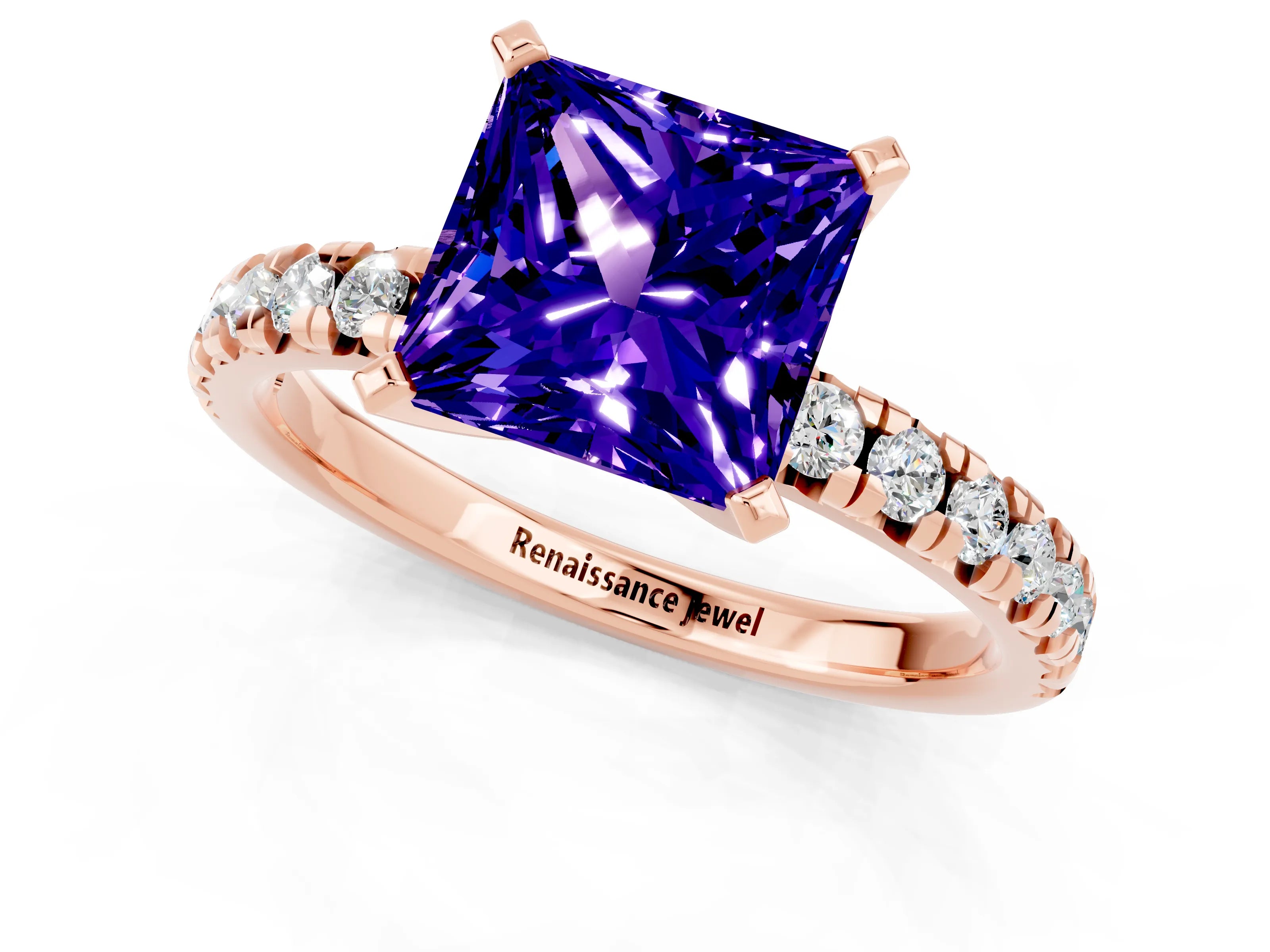 Rose gold Princess Cut Solitaire Pave Diamond Engagement Ring with Four-Prong Setting_1
