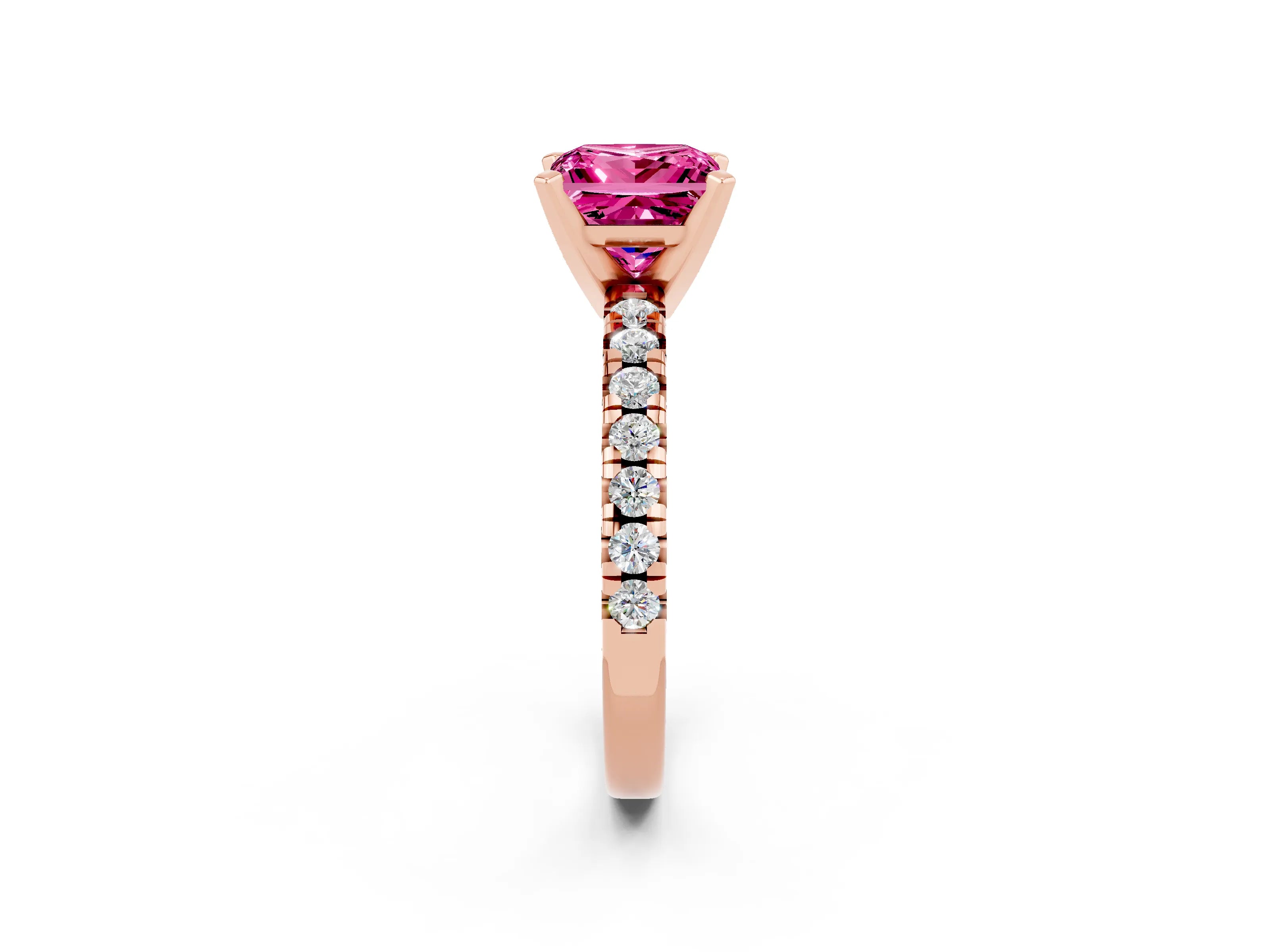 Rose gold Princess Cut Solitaire Pave Diamond Engagement Ring with Four-Prong Setting_2