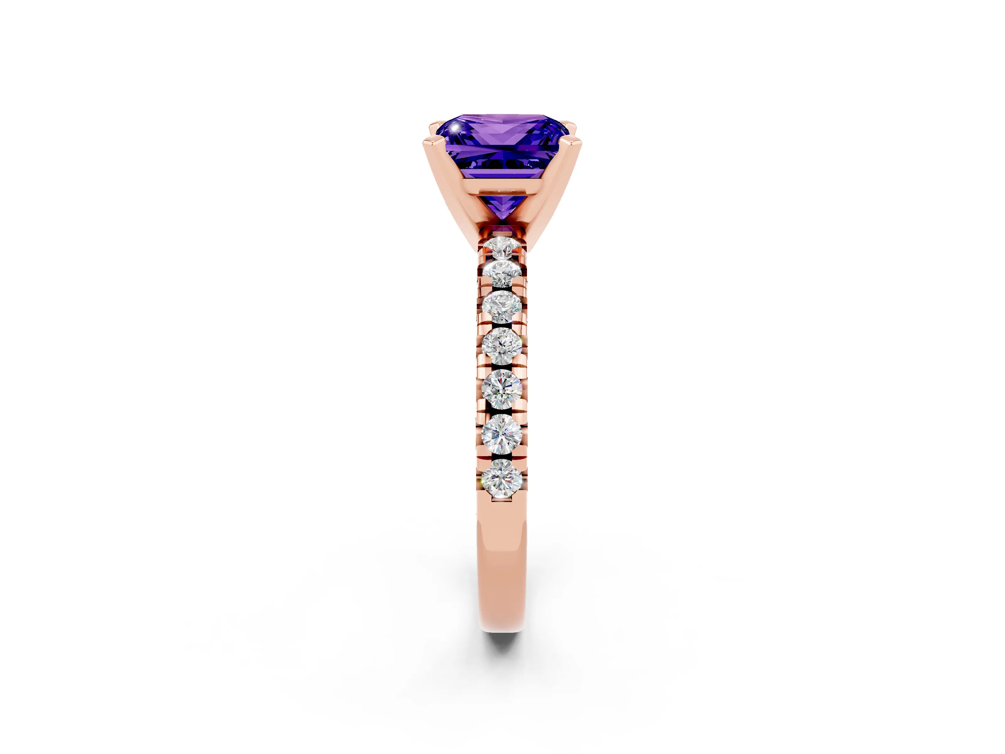 Rose gold Princess Cut Solitaire Pave Diamond Engagement Ring with Four-Prong Setting_2