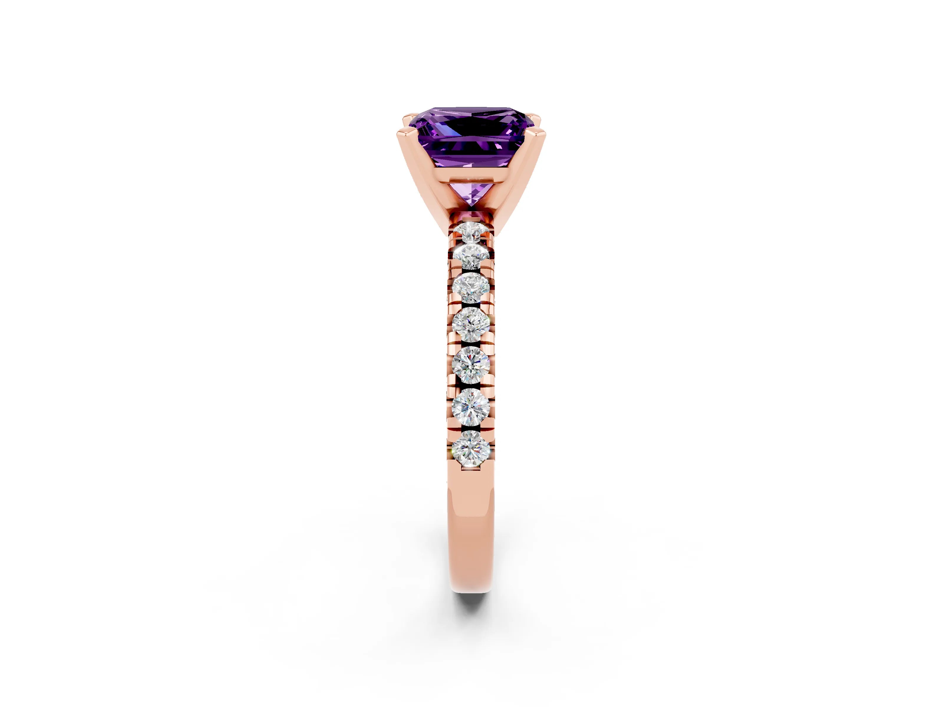 Rose gold Princess Cut Solitaire Pave Diamond Engagement Ring with Four-Prong Setting_2