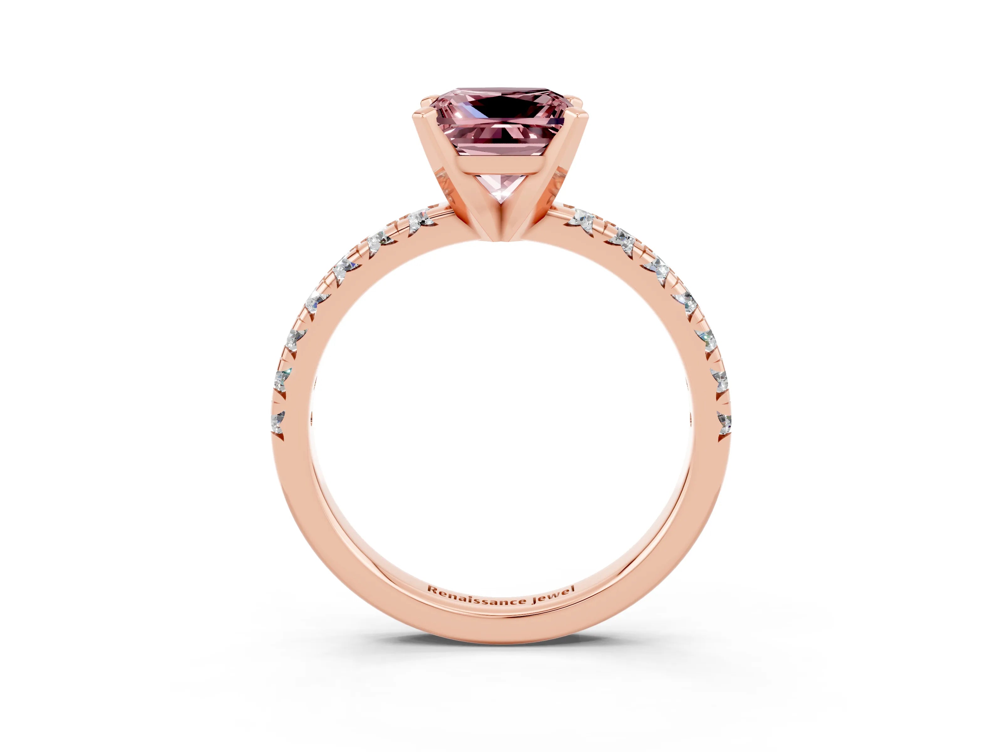 Rose gold Princess Cut Solitaire Pave Diamond Engagement Ring with Four-Prong Setting_3
