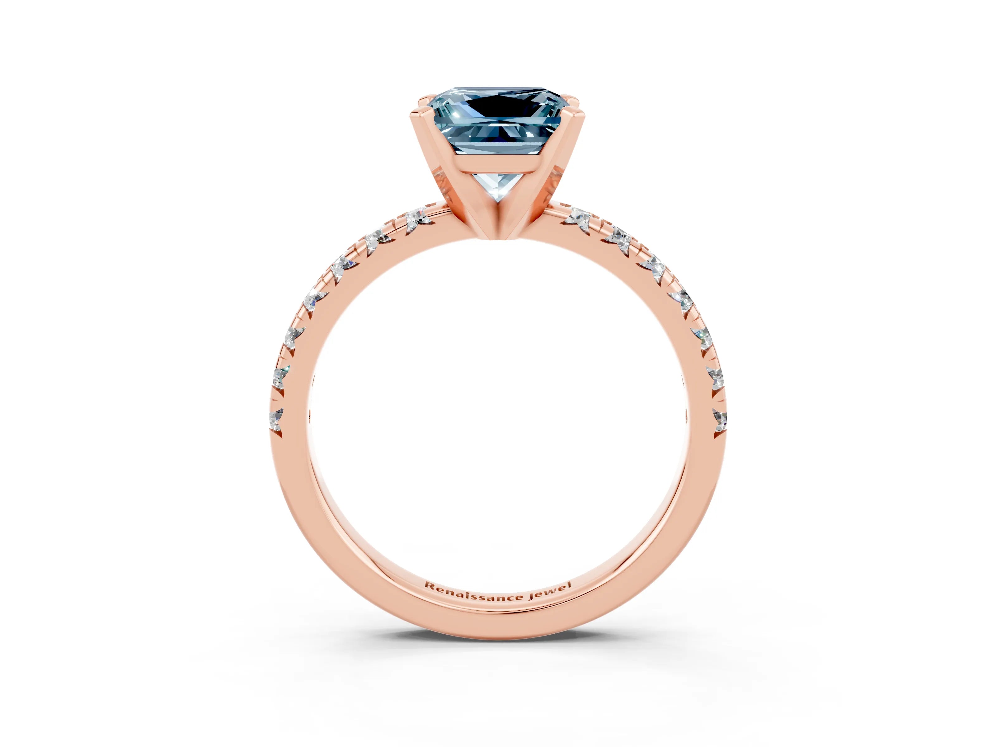 Rose gold Princess Cut Solitaire Pave Diamond Engagement Ring with Four-Prong Setting_3