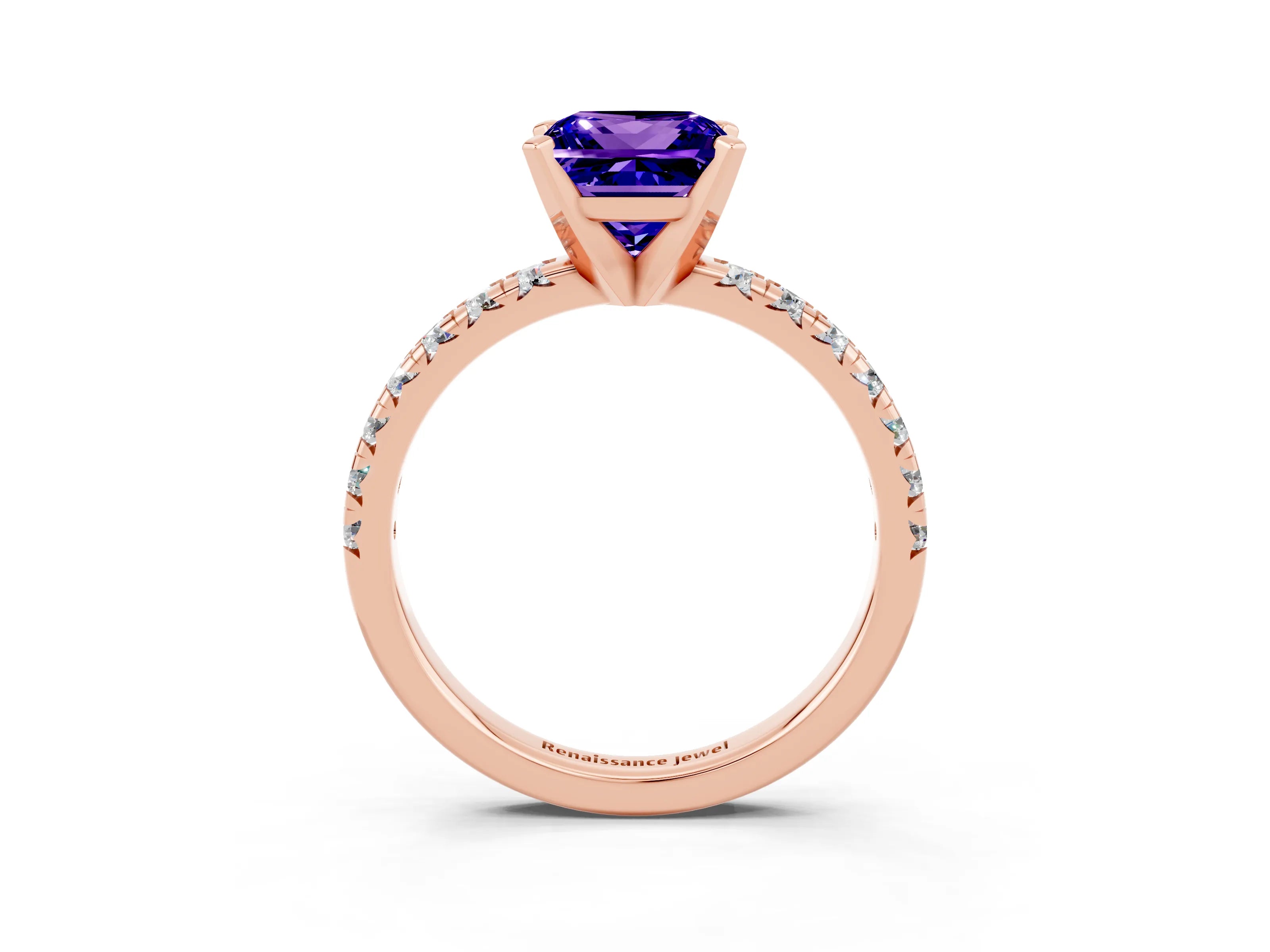 Rose gold Princess Cut Solitaire Pave Diamond Engagement Ring with Four-Prong Setting_3