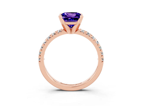 Rose gold Princess Cut Solitaire Pave Diamond Engagement Ring with Four-Prong Setting_3