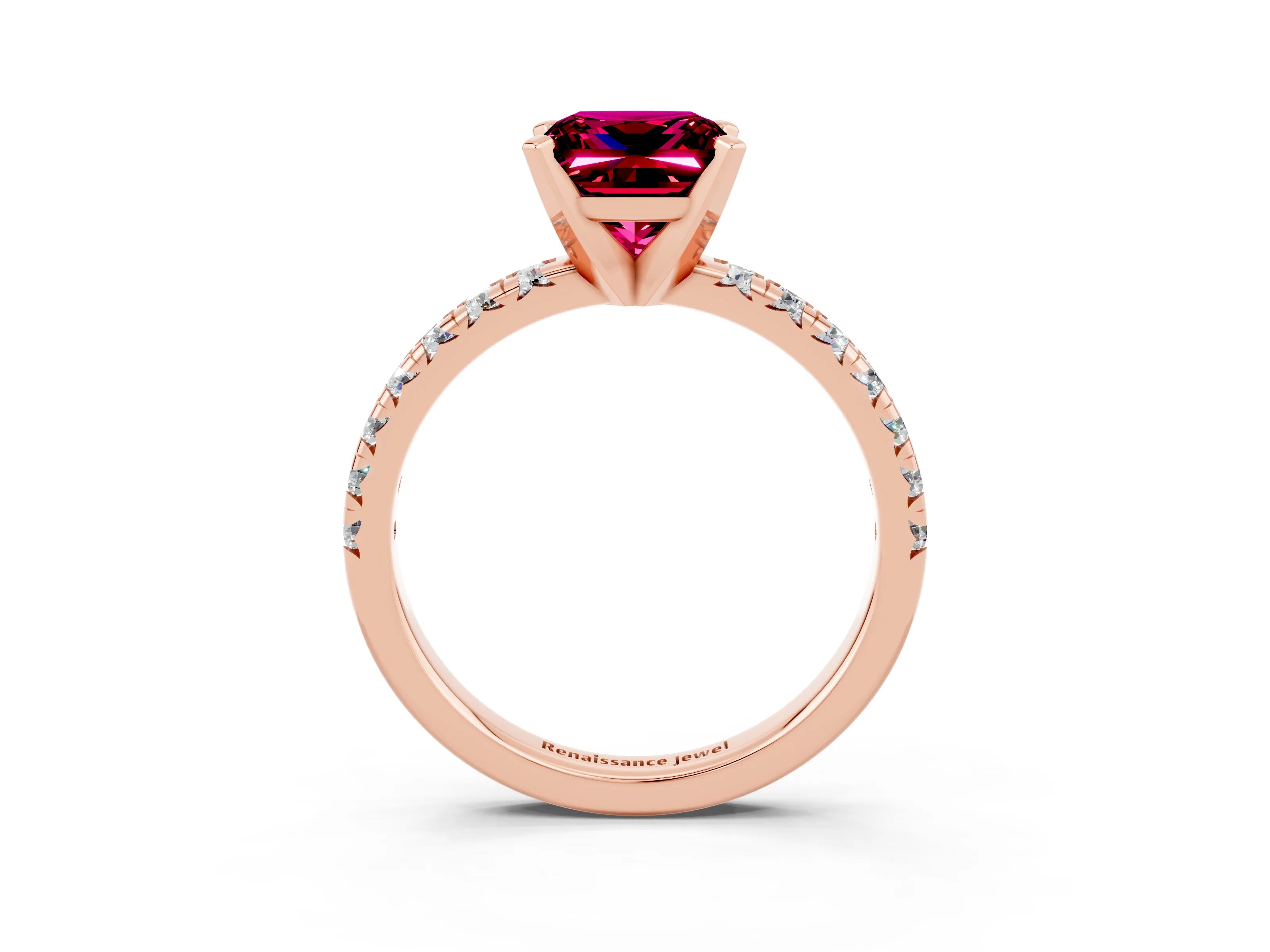 Rose gold Princess Cut Solitaire Pave Diamond Engagement Ring with Four-Prong Setting_3