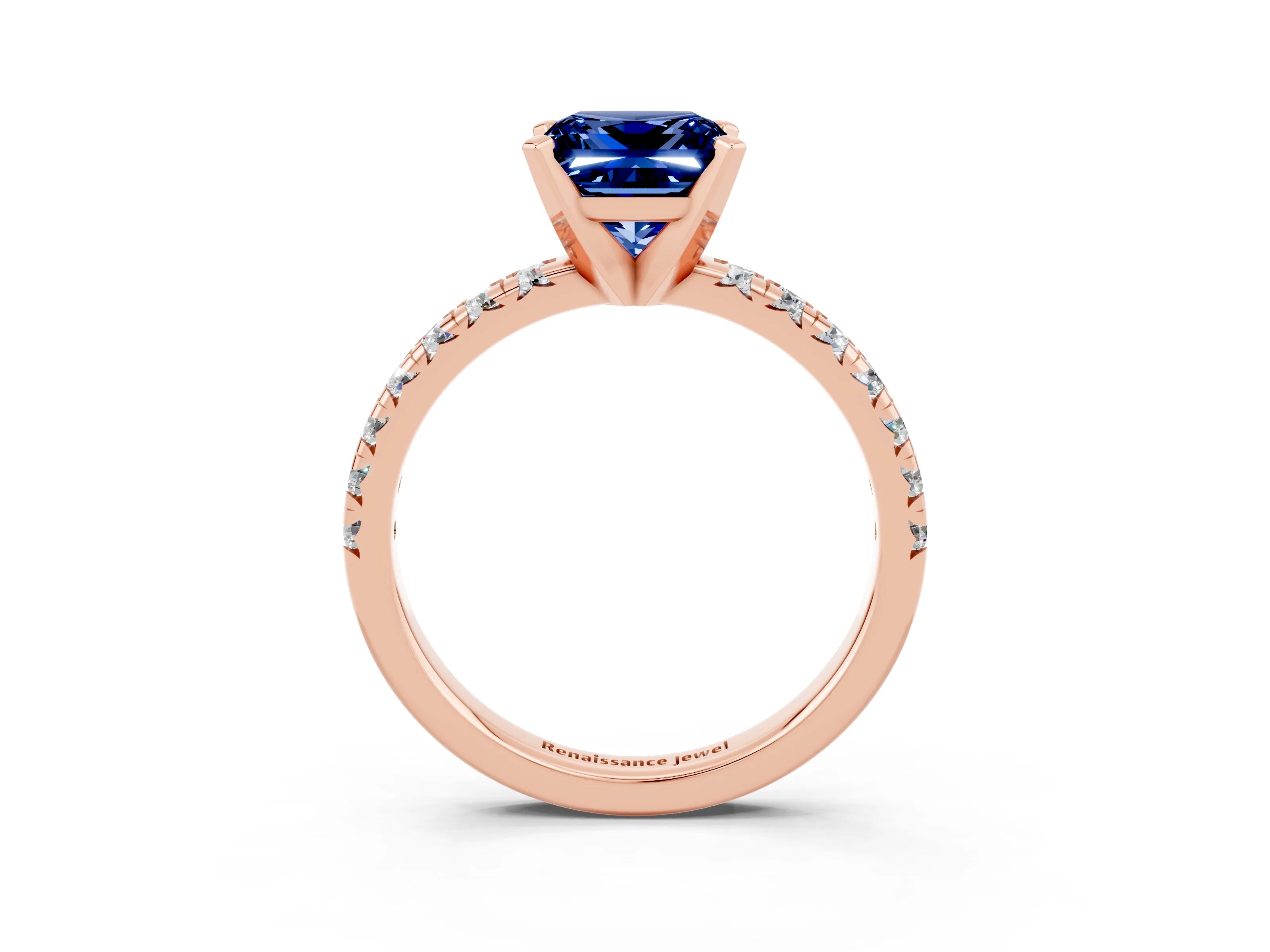 Rose gold Princess Cut Solitaire Pave Diamond Engagement Ring with Four-Prong Setting_3