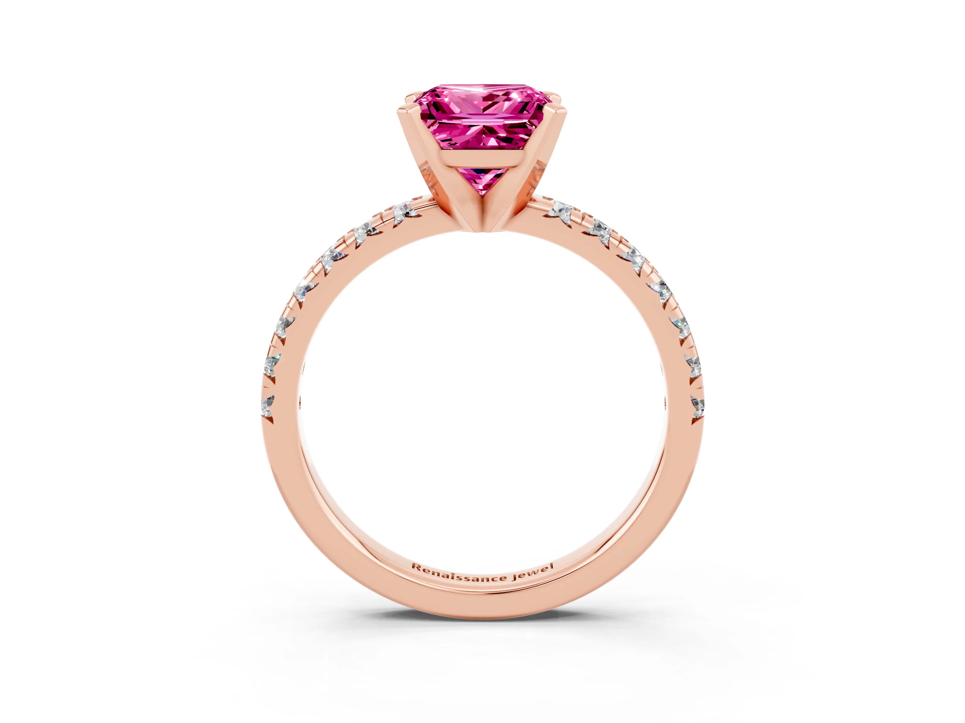 Rose gold Princess Cut Solitaire Pave Diamond Engagement Ring with Four-Prong Setting_3