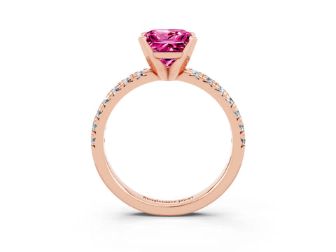 Rose gold Princess Cut Solitaire Pave Diamond Engagement Ring with Four-Prong Setting_3