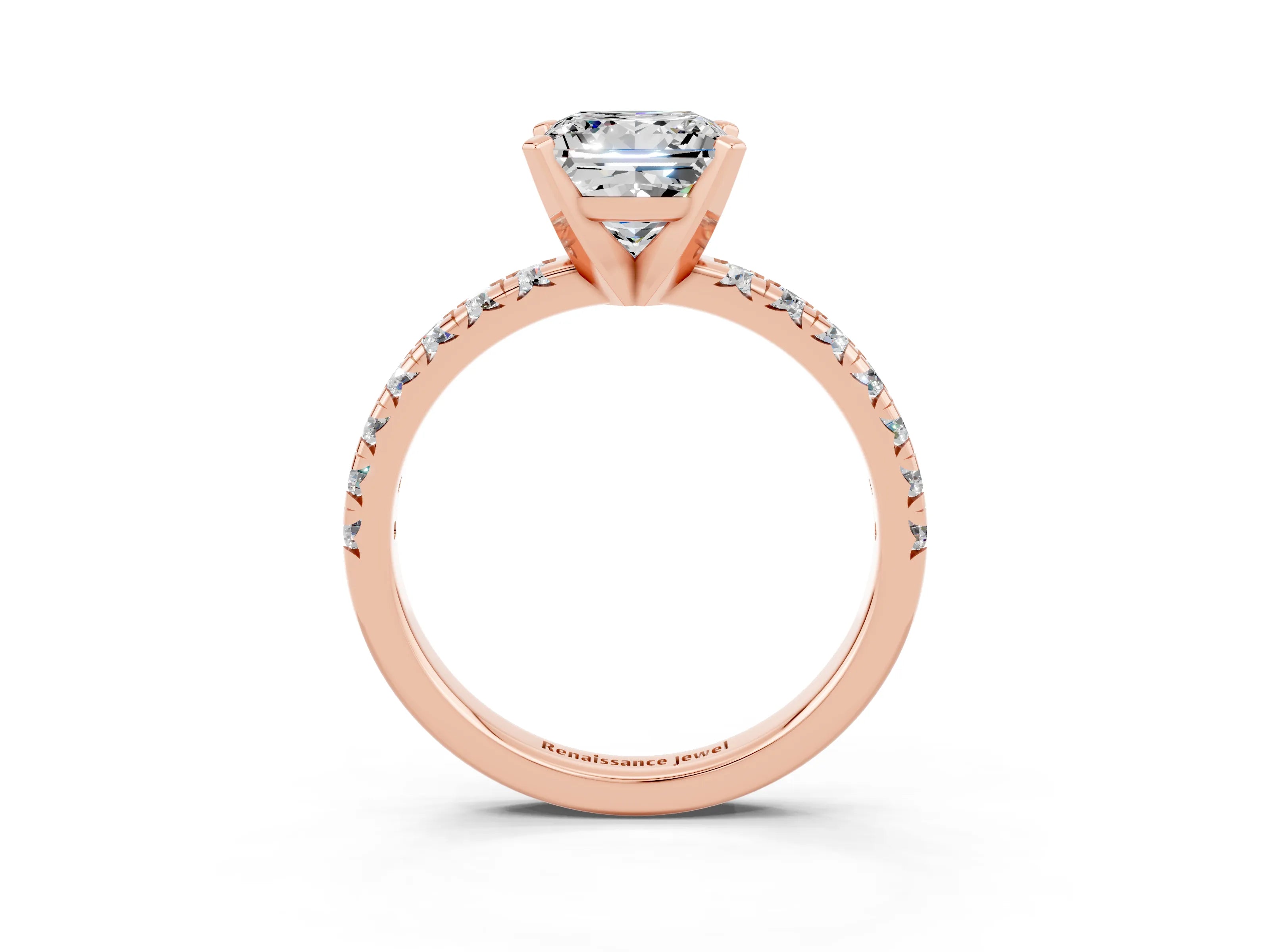 Rose gold Princess Cut Solitaire Pave Diamond Engagement Ring with Four-Prong Setting_3