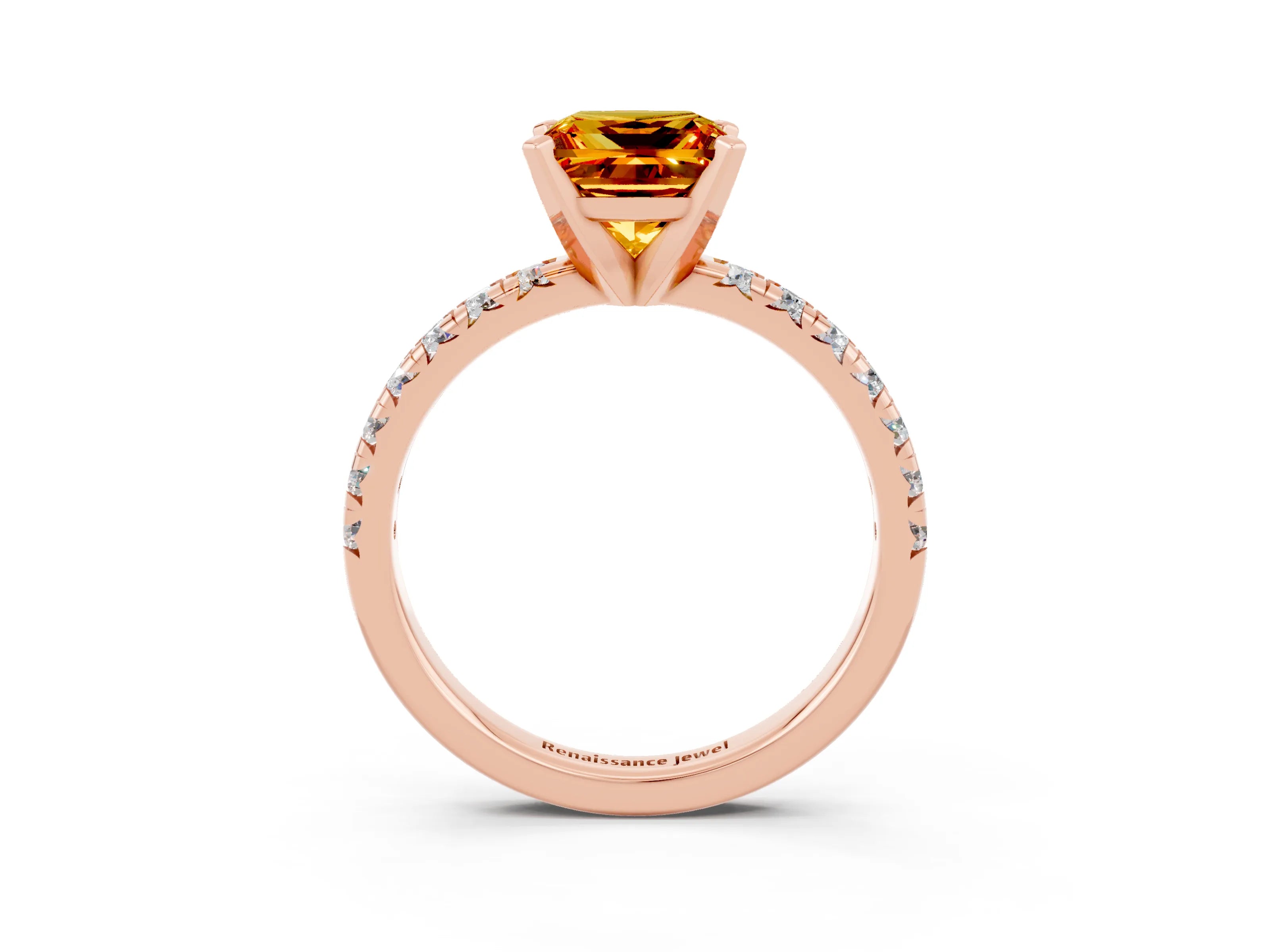 Rose gold Princess Cut Solitaire Pave Diamond Engagement Ring with Four-Prong Setting_3