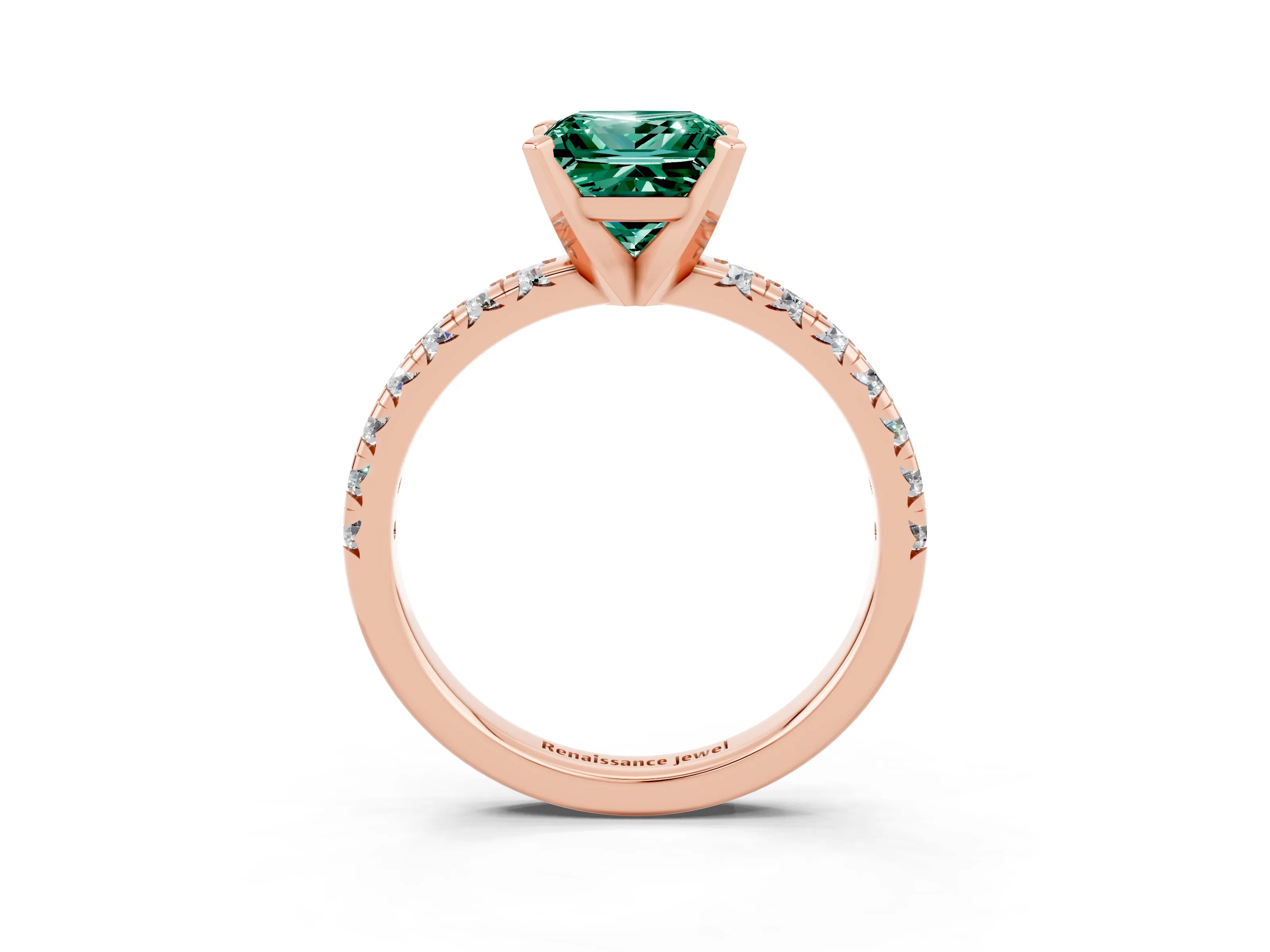 Rose gold Princess Cut Solitaire Pave Diamond Engagement Ring with Four-Prong Setting_3
