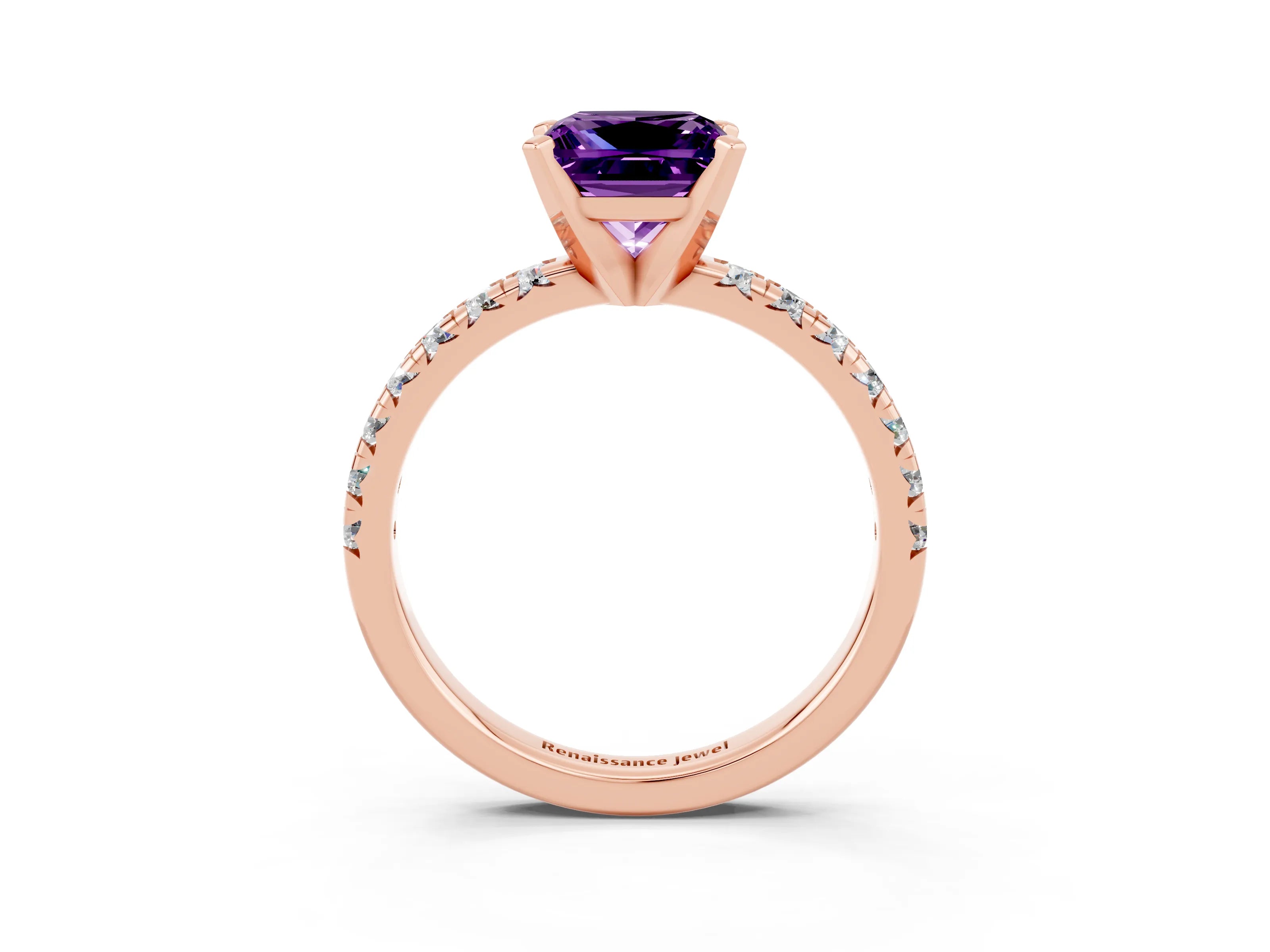 Rose gold Princess Cut Solitaire Pave Diamond Engagement Ring with Four-Prong Setting_3