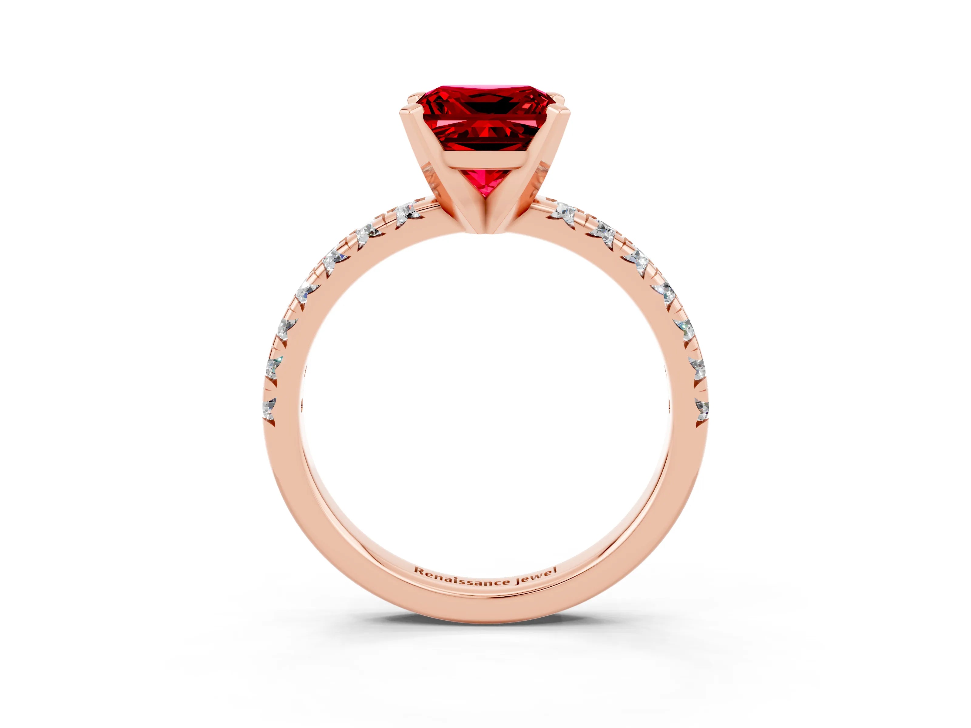 Rose gold Princess Cut Solitaire Pave Diamond Engagement Ring with Four-Prong Setting_3