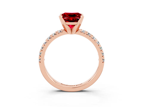 Rose gold Princess Cut Solitaire Pave Diamond Engagement Ring with Four-Prong Setting_3