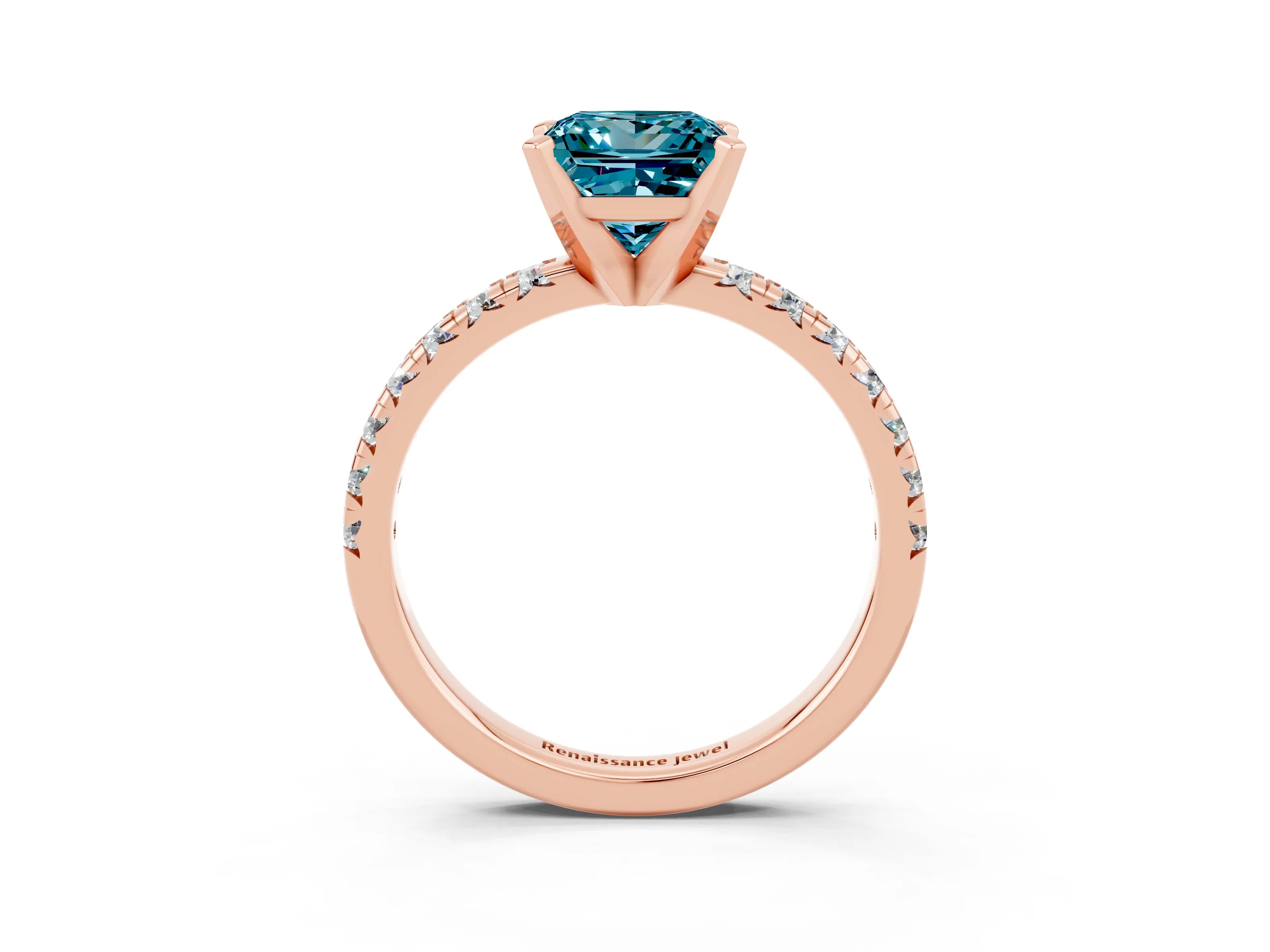 Rose gold Princess Cut Solitaire Pave Diamond Engagement Ring with Four-Prong Setting_3