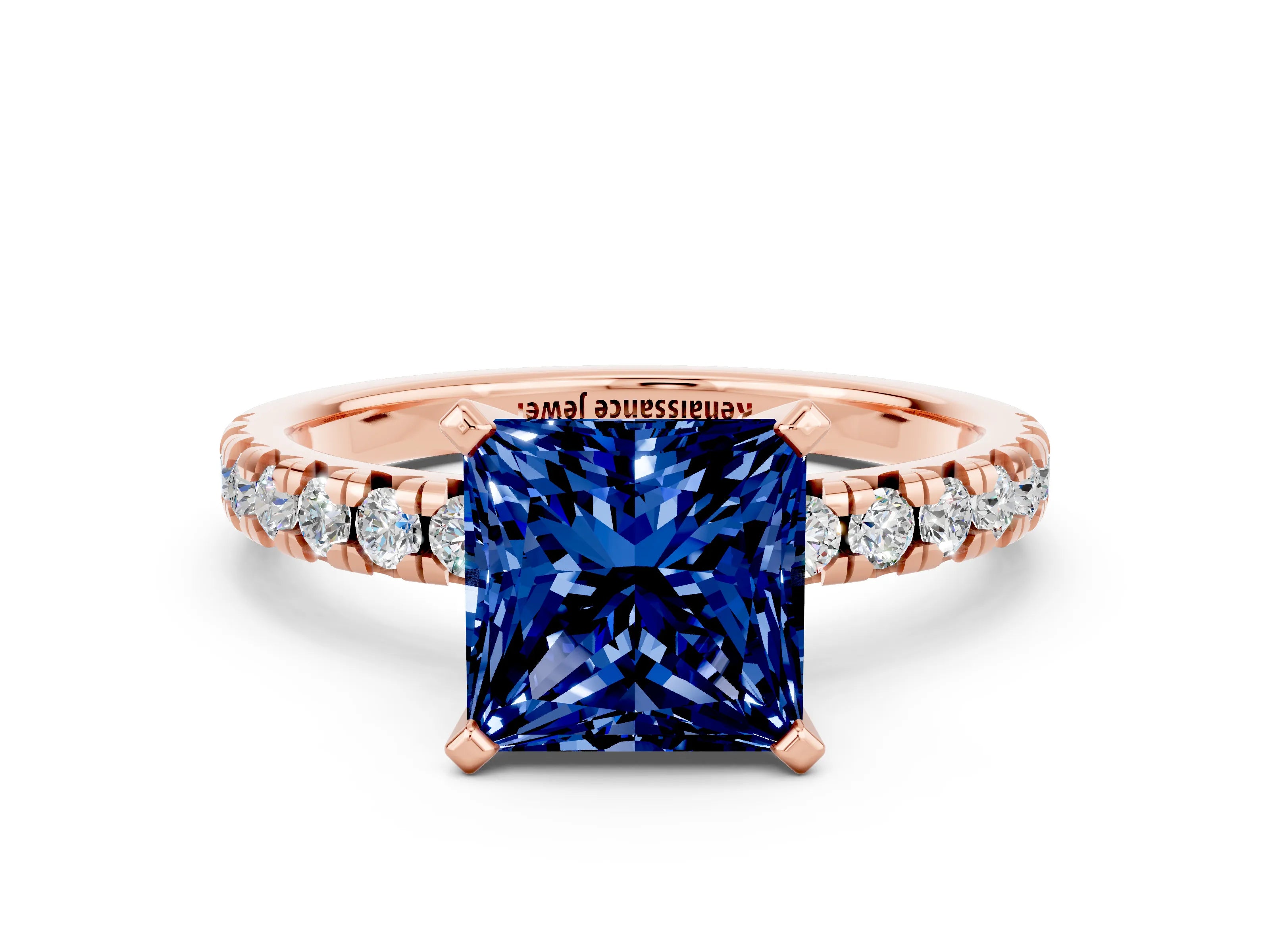 Rose gold Princess Cut Solitaire Pave Diamond Engagement Ring with Four-Prong Setting