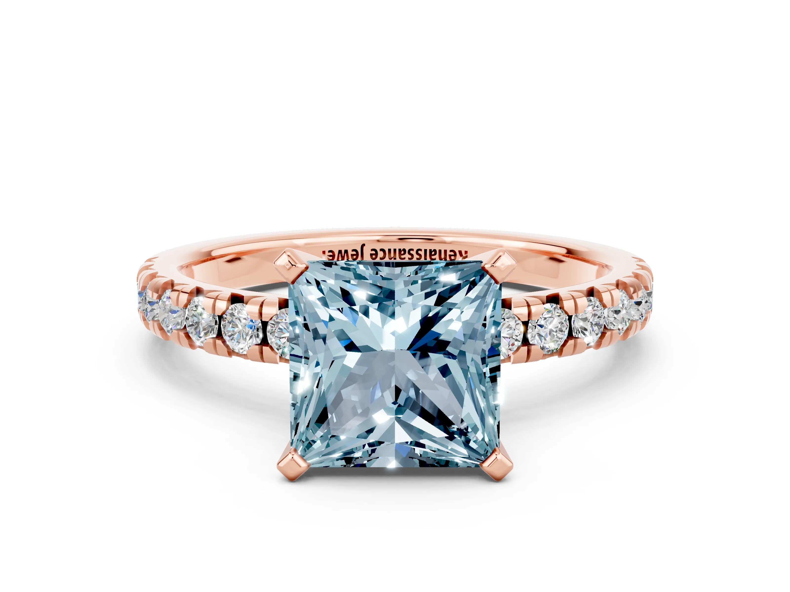 Rose gold Princess Cut Solitaire Pave Diamond Engagement Ring with Four-Prong Setting