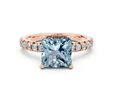 Rose gold Princess Cut Solitaire Pave Diamond Engagement Ring with Four-Prong Setting