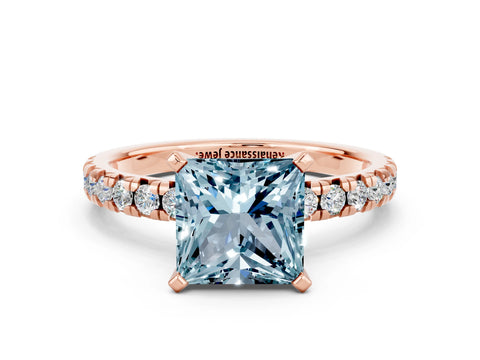 Rose gold Princess Cut Solitaire Pave Diamond Engagement Ring with Four-Prong Setting