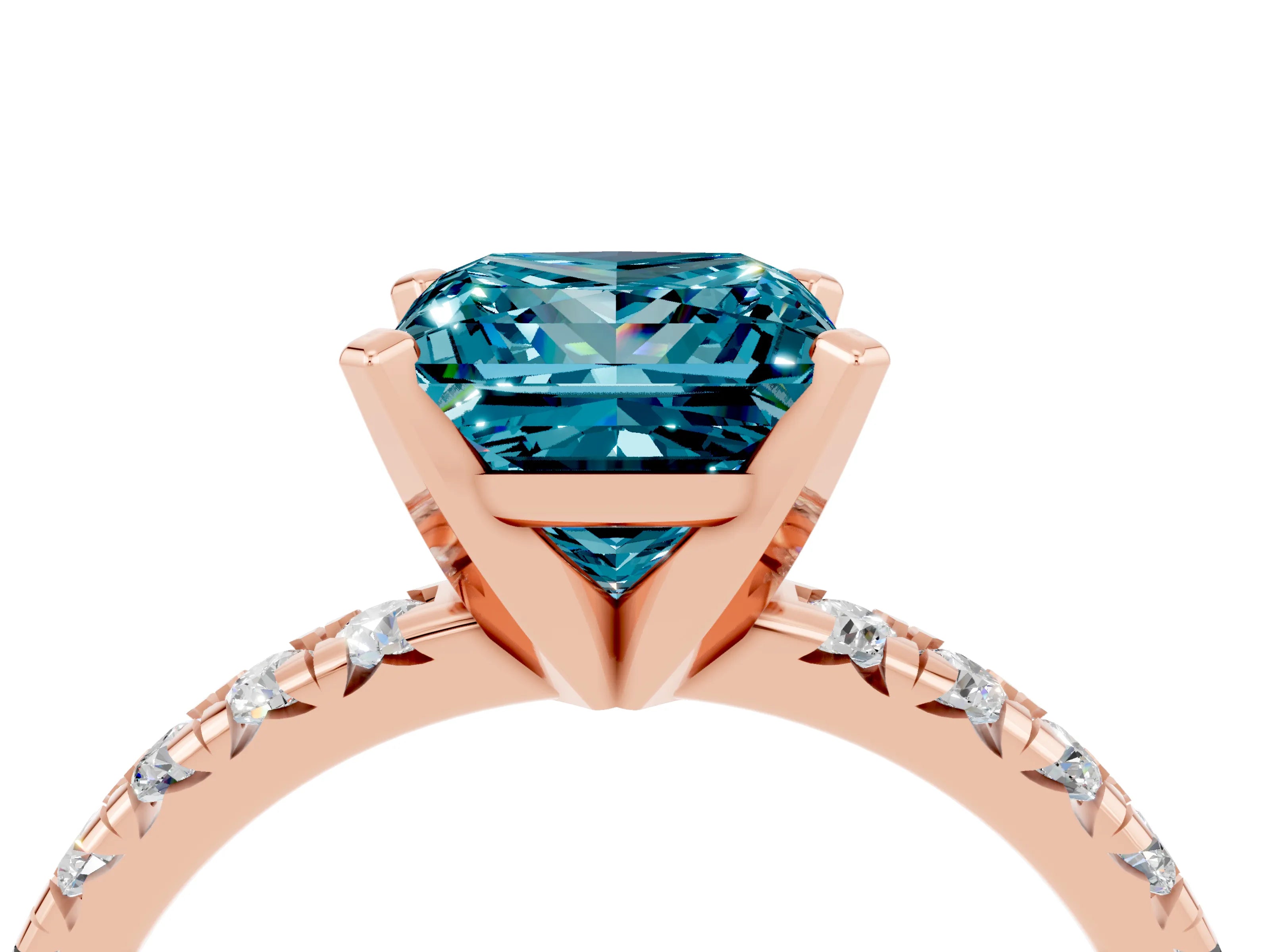 Rose gold Princess Cut Solitaire Pave Diamond Engagement Ring with Four-Prong Setting_4