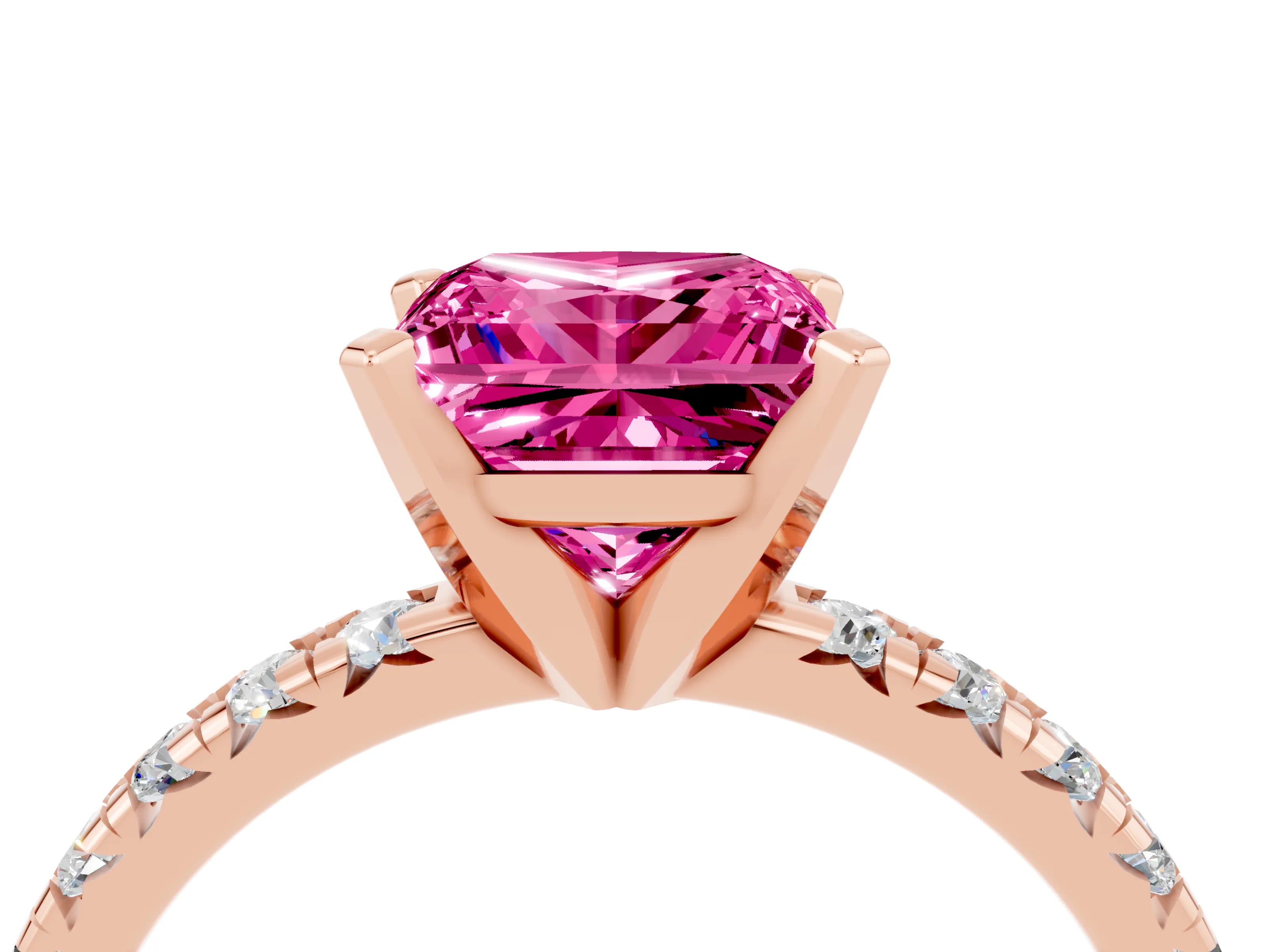 Rose gold Princess Cut Solitaire Pave Diamond Engagement Ring with Four-Prong Setting_4
