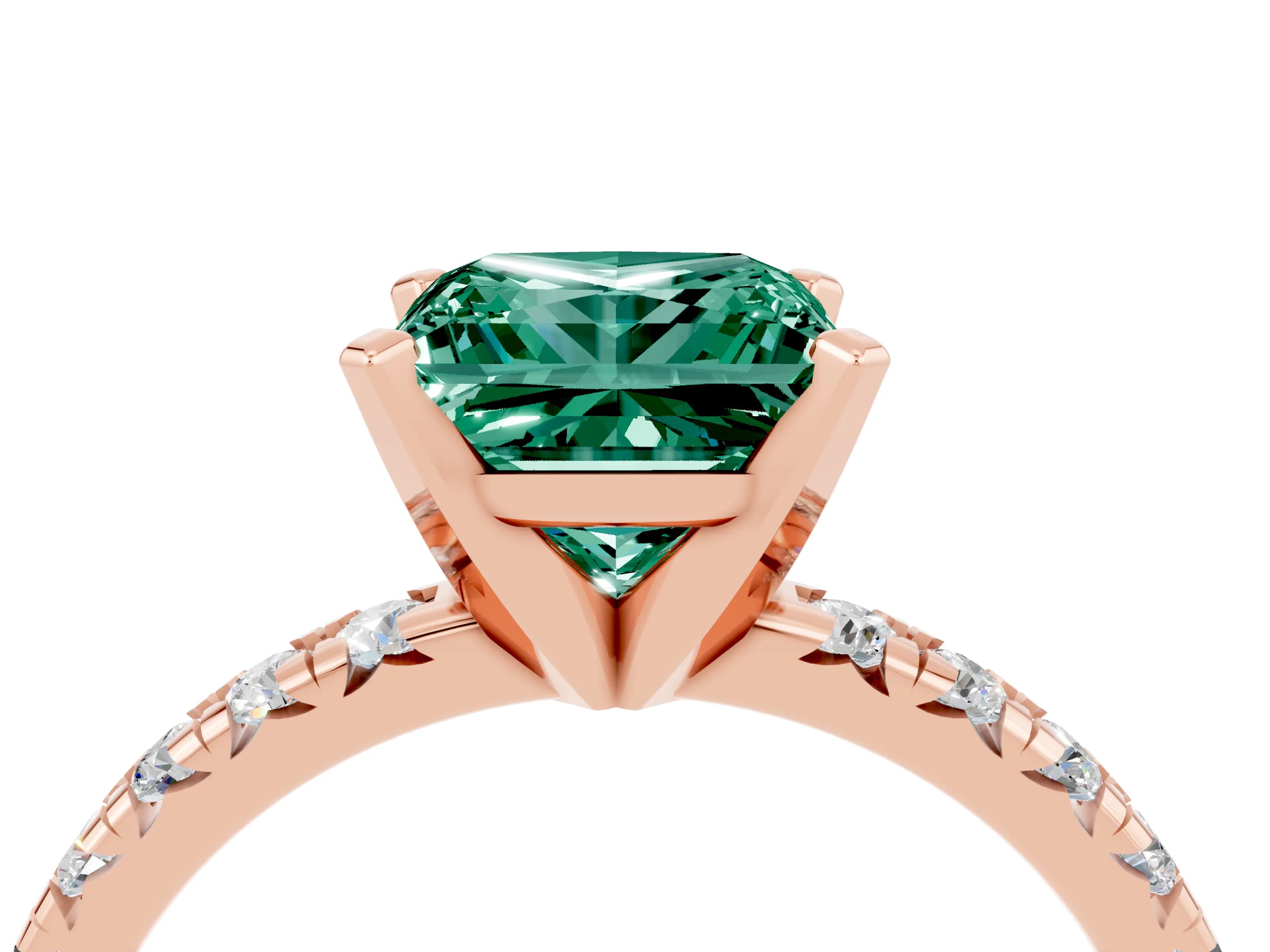 Rose gold Princess Cut Solitaire Pave Diamond Engagement Ring with Four-Prong Setting_4