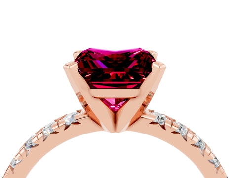 Rose gold Princess Cut Solitaire Pave Diamond Engagement Ring with Four-Prong Setting_4