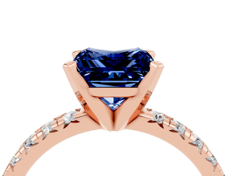 Rose gold Princess Cut Solitaire Pave Diamond Engagement Ring with Four-Prong Setting_4