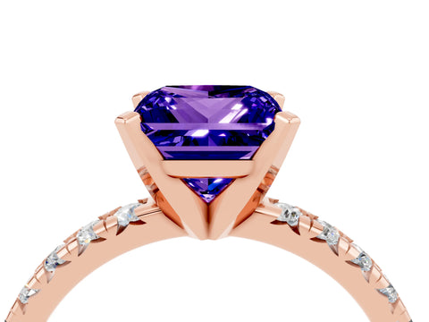 Rose gold Princess Cut Solitaire Pave Diamond Engagement Ring with Four-Prong Setting_4