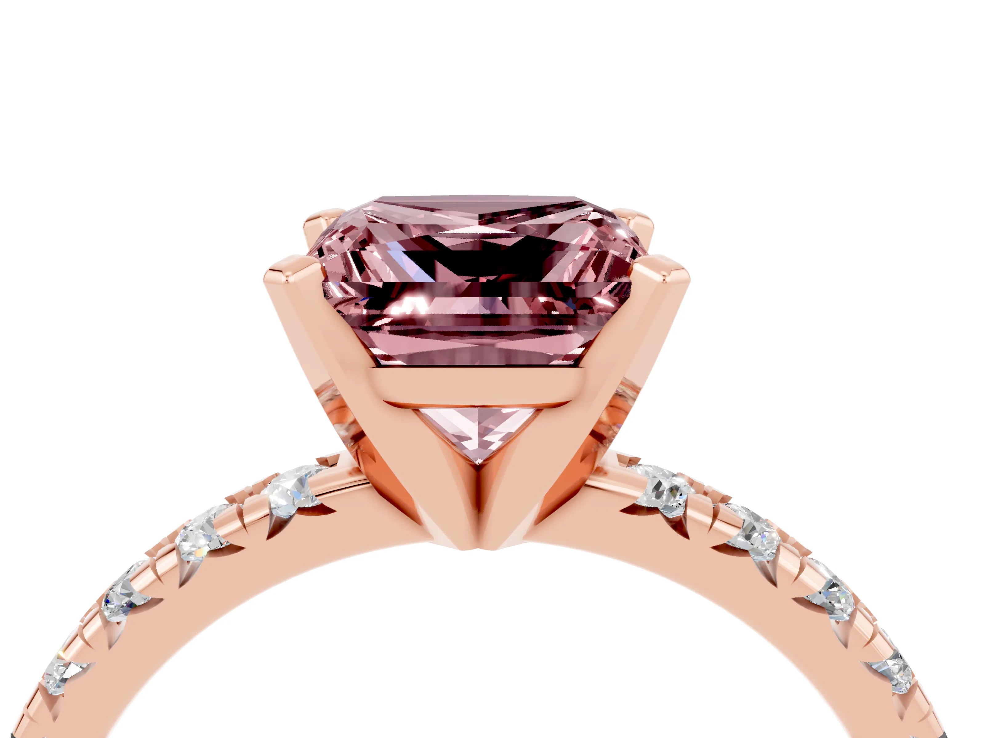 Rose gold Princess Cut Solitaire Pave Diamond Engagement Ring with Four-Prong Setting_4