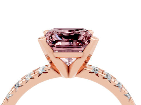 Rose gold Princess Cut Solitaire Pave Diamond Engagement Ring with Four-Prong Setting_4